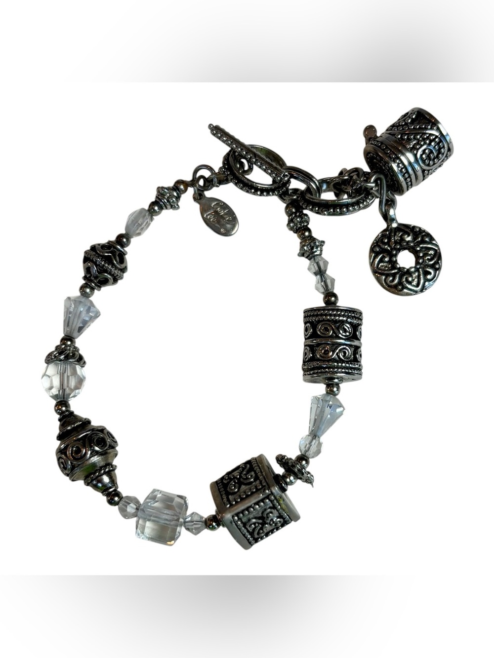 Cookie Lee Silver Tone Beaded Toggle Bracelet Secret Keepsake Box Charm